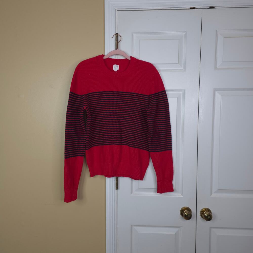 GAP Striped Wool Blend Crewneck Knit Sweater in Red Size M